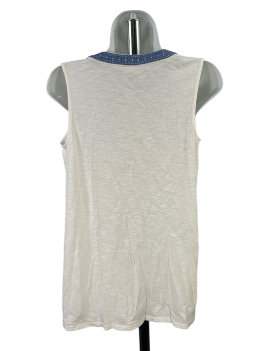 J.Jill Women's White/Blue Embroidered Sleeveless Tank Top - XS