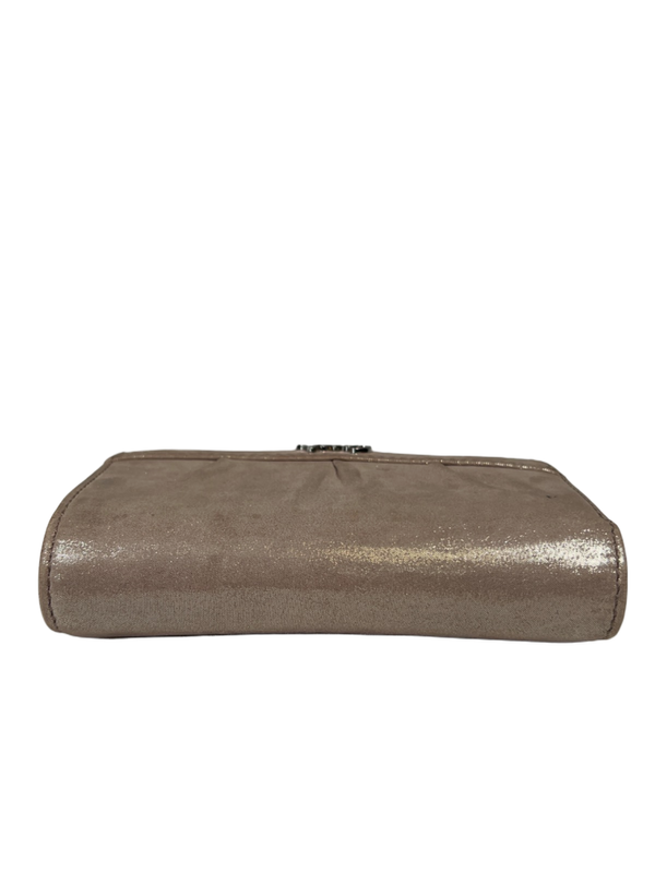Coach Women's Beige Metallic Leather Pleated Tri-Fold Clutch Wallet image 4