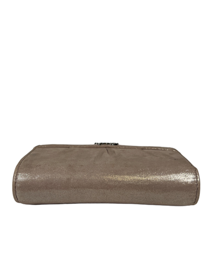 Coach Women's Beige Metallic Leather Pleated Tri-Fold Clutch Wallet image 4