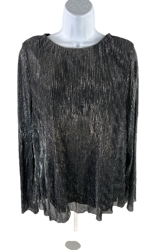 Alfani Women’s Silver Metallic Ribbed Long Sleeve Top - L image 2