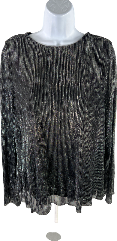 Alfani Women’s Silver Metallic Ribbed Long Sleeve Top - L