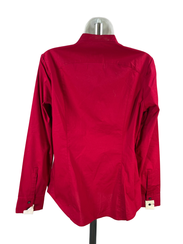 Express Women's Red Original Essential V Neck Long Sleeve Button Up Blouse - M image 2