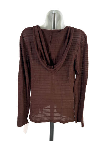 Dockers Women's Brown Long Sleeve Semi-Sheer Hooded Shirt - M image 2