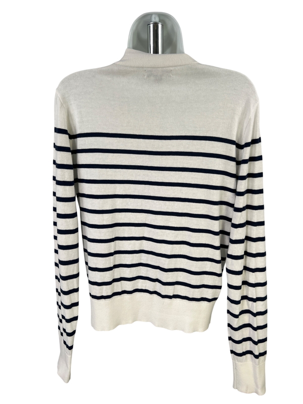 J Crew women's Blue/White Striped Cotton Button Up Long Sleeve Sweater - M image 2