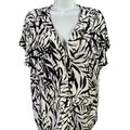 Tahari Women's White/Black Short Sleeve Linen Blend Button Up Shirt - XL