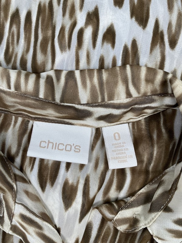 Chico’s Women’s Brown/White Sleeveless Sheer Button Up Hi-Low Blouse - 0/US S image 3