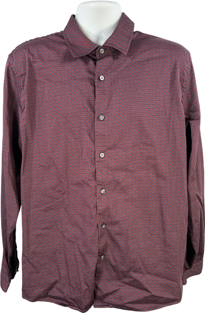 Tahari Men’s Red Regular Fit Stretch Long Sleeve Button Up Shirt - XL
