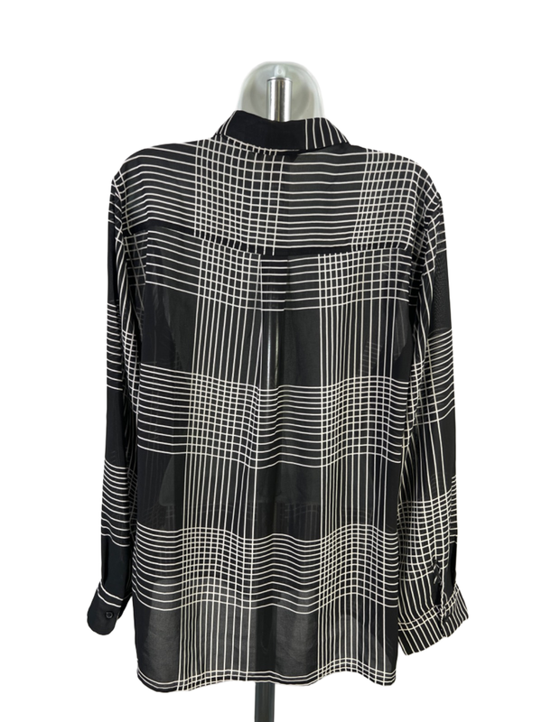 Banana Republic Women's Black/White Semi-Sheer Long Sleeve Button Up Blouse - L image 2