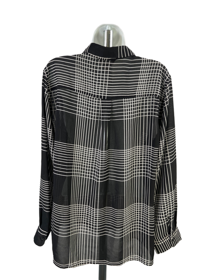 Banana Republic Women's Black/White Semi-Sheer Long Sleeve Button Up Blouse - L image 2