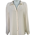 J Jill Women's White/Ivory Button Up Back Pleated Long Sleeve Blouse - L