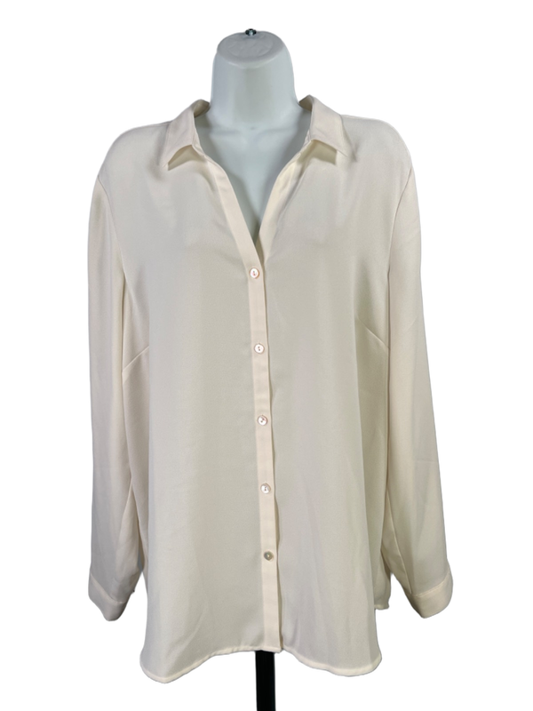 J Jill Women's White/Ivory Button Up Back Pleated Long Sleeve Blouse - L