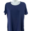 Michael Kors Women's Navy Blue Short Ribbed Sleeve T-Shirt - M