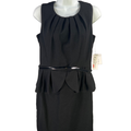 Liz Claiborne Women's Black Shirred Belted Layered Sleeveless Midi Dress - 6