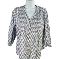 J Jill Women's Gray Paisley V Neck Long Sleeve Button Up Shirt - XS