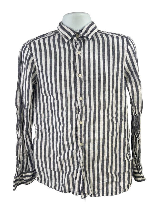 Vineyard Vines Men's Blue/White Linen Striped Long Sleeve Button Up Shirt - S