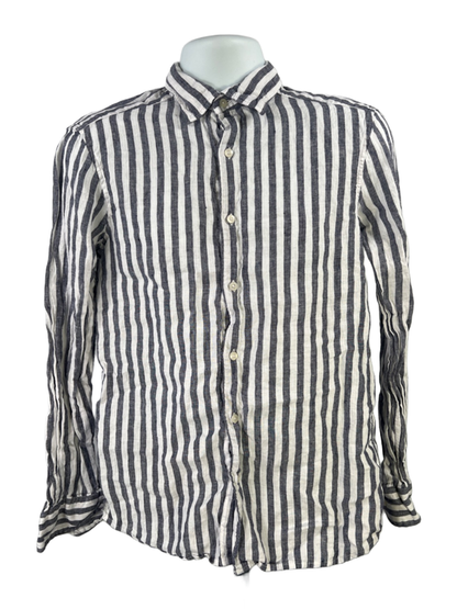 Vineyard Vines Men's Blue/White Linen Striped Long Sleeve Button Up Shirt - S