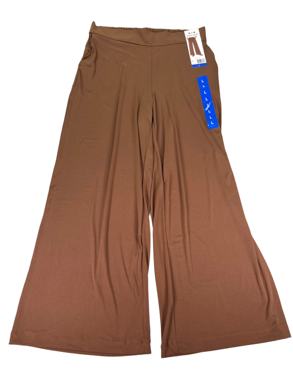 Three Dots Women's Brown Pull On Wide Leg Stretch Waist Pants - L