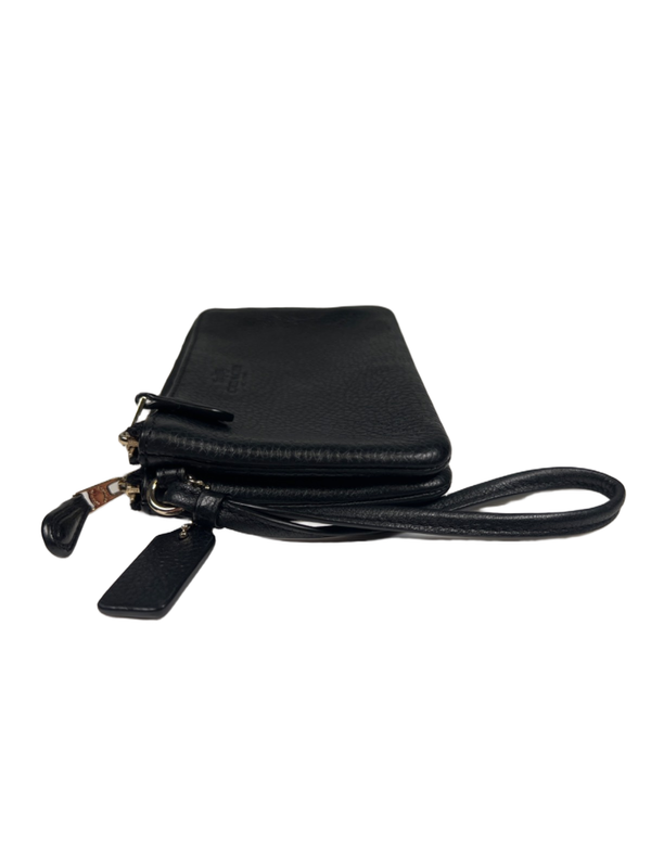 Coach Women's Black Leather Double Zip Wristlet Wallet image 5