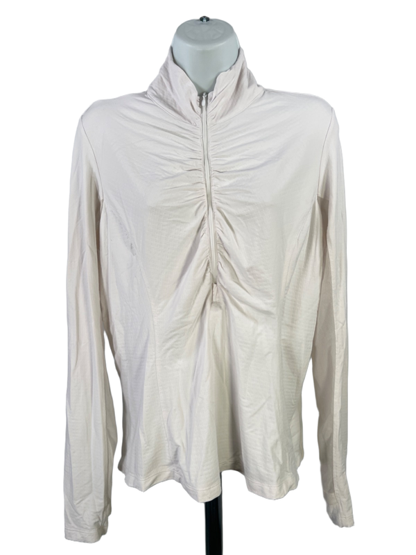 IBKUL Women's White Mesh Armpit 1/2 Zip Long Sleeve Athletic Shirt - S