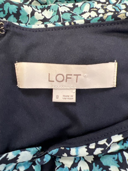 LOFT Women's Blue Floral Short Sleeve Keyhole Front A-Line Dress - 8 image 3