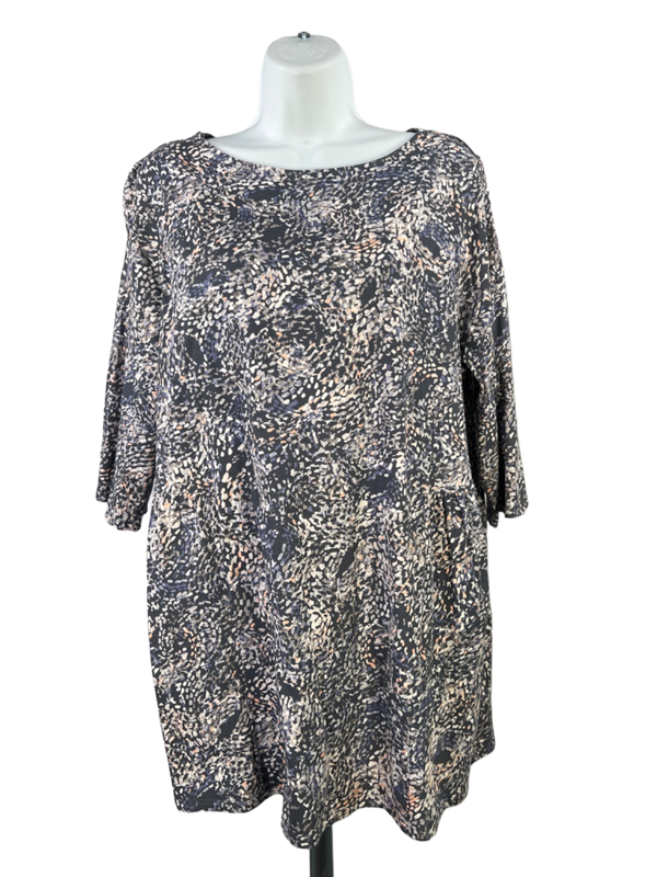 J. Jill Women's Multi-Color Shadow Water Boat Neck 3/4 Sleeve Tunic Top - L