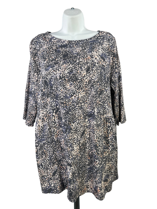 J. Jill Women's Multi-Color Shadow Water Boat Neck 3/4 Sleeve Tunic Top - L