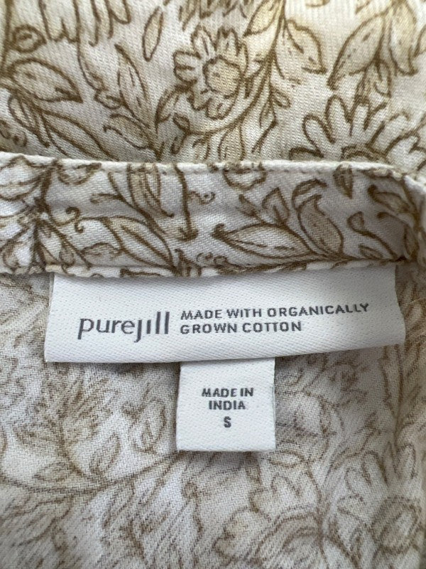 Pure Jill Women's White/Beige Floral Cotton Polo 3/4 Sleeve Blouse - S image 3