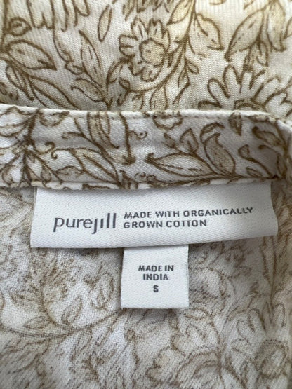 Pure Jill Women's White/Beige Floral Cotton Polo 3/4 Sleeve Blouse - S image 3