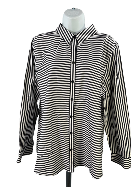 White House Black Market Women's Black/White Striped Button Up - 3/US XL