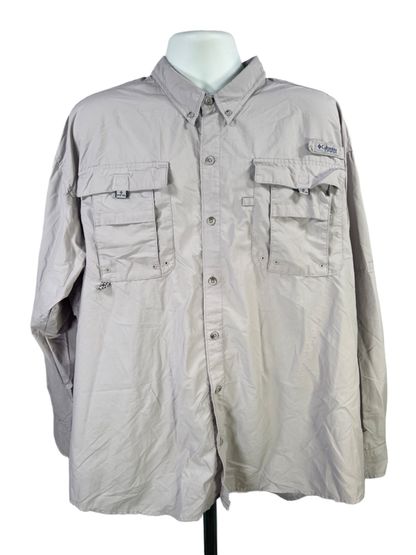 Columbia Men's Gray PFG Bahama Vented Long Sleeve Button Up Shirt - XXL