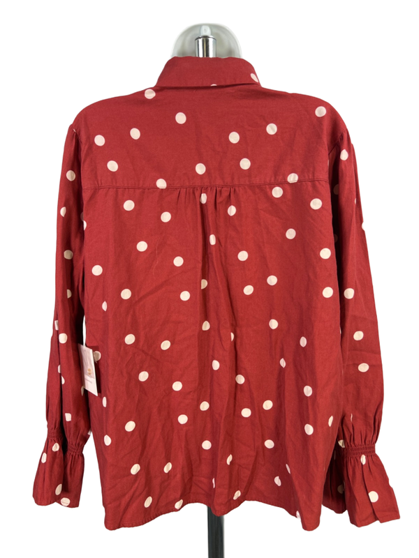 Lauren Conrad Women's Red/White Polka Dot Long Sleeve Button Up Blouse - L image 2