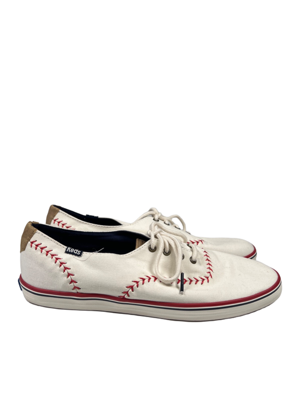 Keds Women's White/Red Ortholite Champion Pennant Baseball Stitch Sneakers - 9