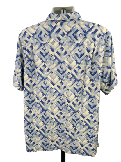 Tommy Bahama Men's Blue/White Silk Short Sleeve Button Up Shirt - XL image 2