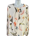 White House Black Market Women's White Floral Lace Detail Long Sleeve Blouse - M