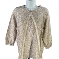 Pure Jill Women's White/Beige Floral Cotton Polo 3/4 Sleeve Blouse - S