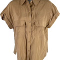 NEW Max Studio Women’s Brown Khaki Short Sleeve Button Up Shirt - XS