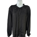 Rachel Roy Women's Black Pleated Shoulder Long Sleeve Keyhole Front Blouse - M