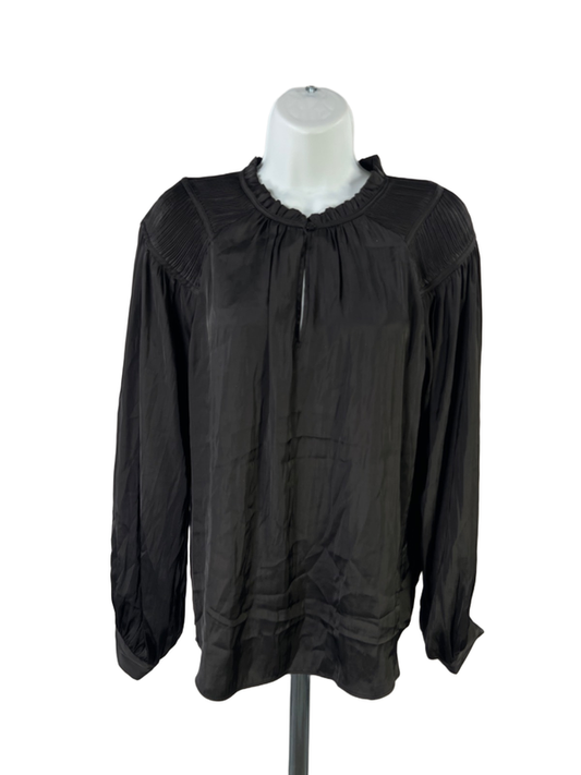 Rachel Roy Women's Black Pleated Shoulder Long Sleeve Keyhole Front Blouse - M