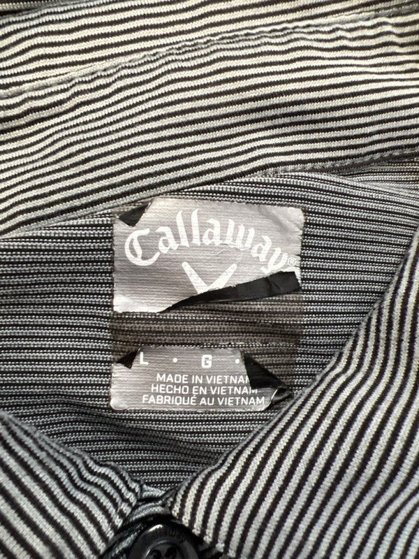 Callaway Men's Gray/Black Striped Short Sleeve Athletic Golf Polo - L image 3