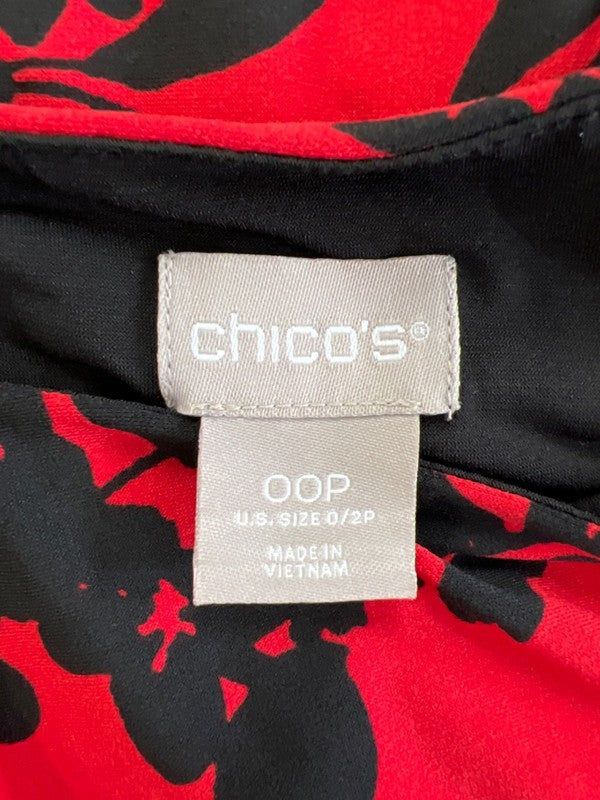 Chico's Women's Red/Black Floral Elbow Sleeve Mini Dress - 00 Petite/XS Petite image 3