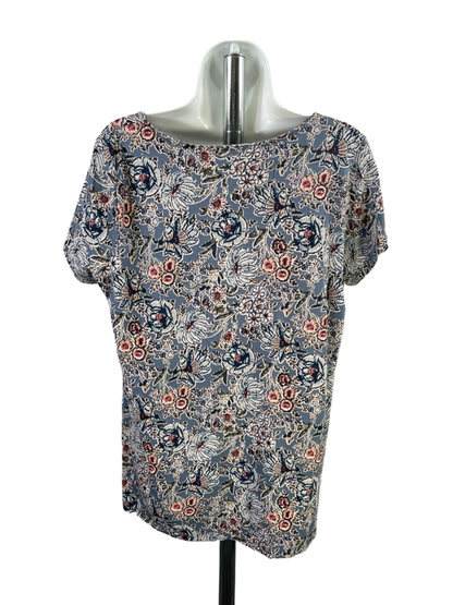 Pure J Jill Women's Blue Floral Scoop Neck Short Sleeve Tee Shirt - M Petite image 2