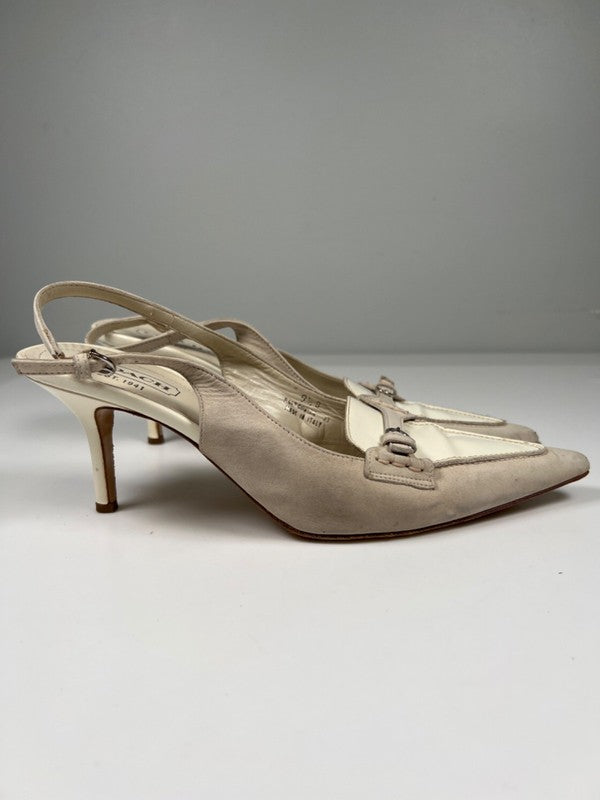 Coach Women's White/Gray Adrian Pointed Toe Slingback Heels - 9.5B