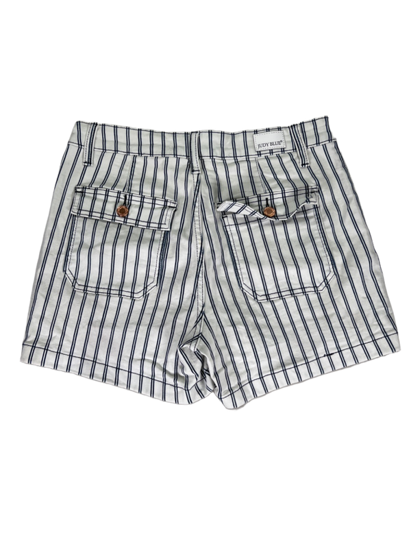 Judy Blue Women's White/Blue Striped High Rise Button Fly Jean Shorts - M image 2