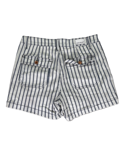 Judy Blue Women's White/Blue Striped High Rise Button Fly Jean Shorts - M image 2