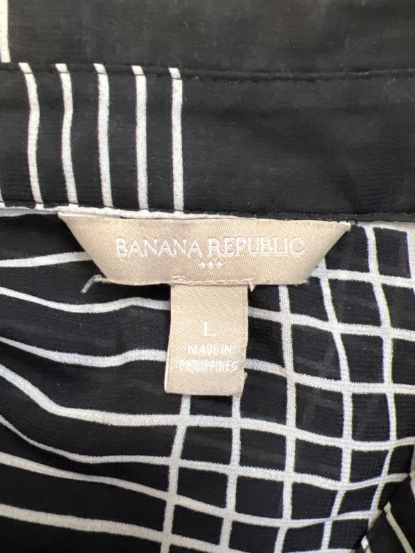 Banana Republic Women's Black/White Semi-Sheer Long Sleeve Button Up Blouse - L image 3
