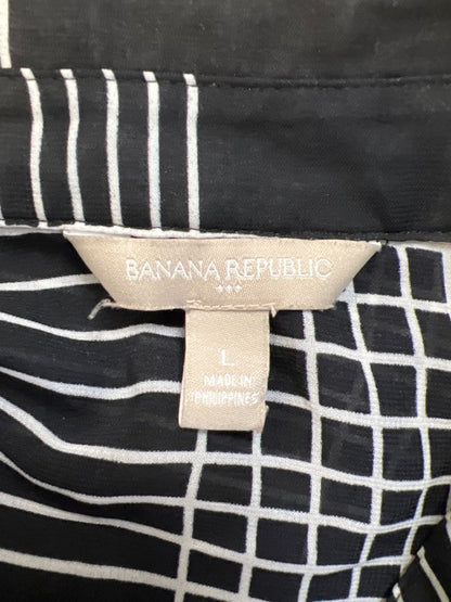 Banana Republic Women's Black/White Semi-Sheer Long Sleeve Button Up Blouse - L image 3