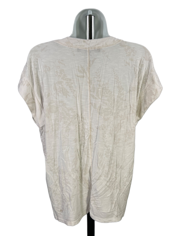 White House Black Market White/Beige Leaf Print Short Sleeve Shirt - M image 2