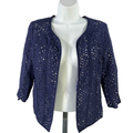 Coldwater Creek Women's Blue/White Reversible Eyelet Open Front Jacket - 4/6