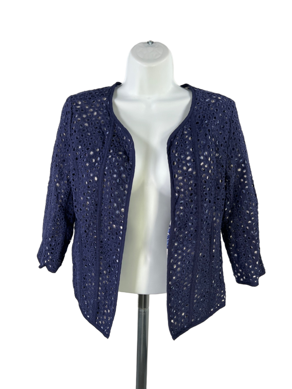 Coldwater Creek Women's Blue/White Reversible Eyelet Open Front Jacket - 4/6