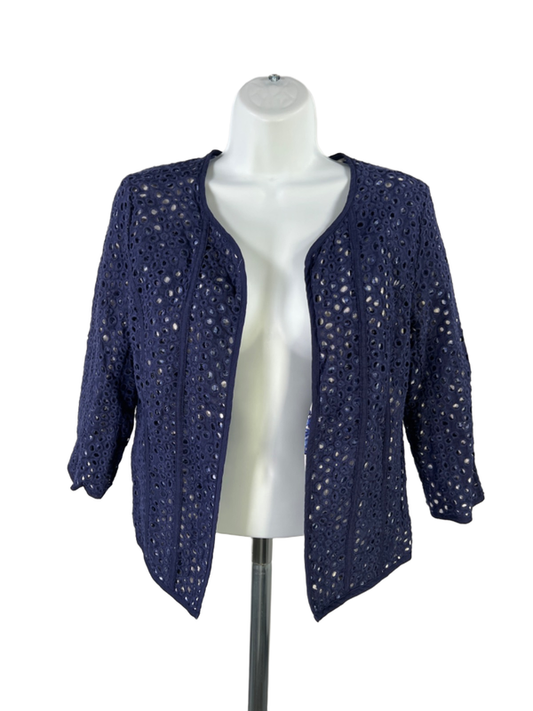 Coldwater Creek Women's Blue/White Reversible Eyelet Open Front Jacket - 4/6